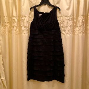 Woman’s Black Ruffled Tiered Cocktail Dress by London Times, Size 10